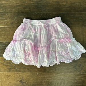 Love Shack fancy pink tie dye ruffled mini skirt size XS